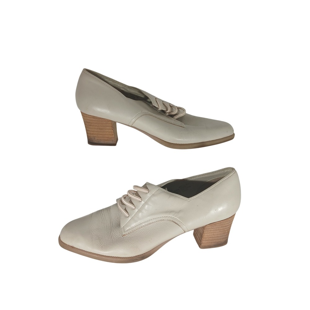 Aerosoles Heely Um Oxford Pumps 8B Cream Leather Block Heel Vintage Preppy